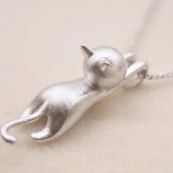 Playful kitten 925 sterling silver necklace
