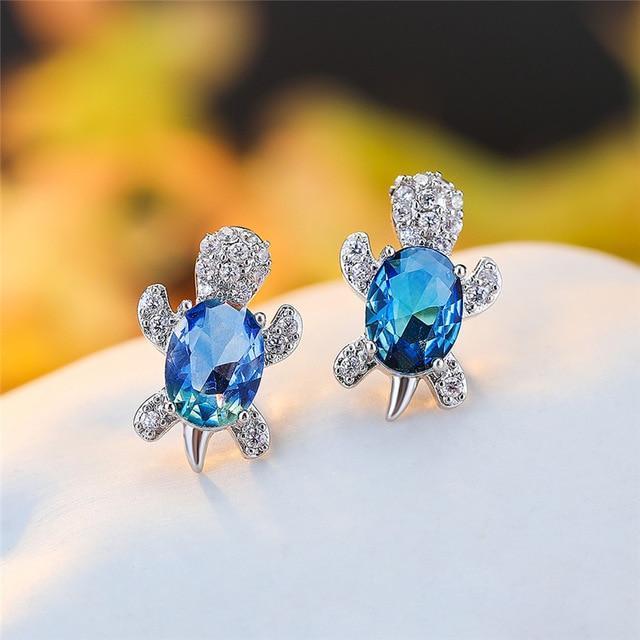 Sea Turtle Zirconium and Silver Earrings