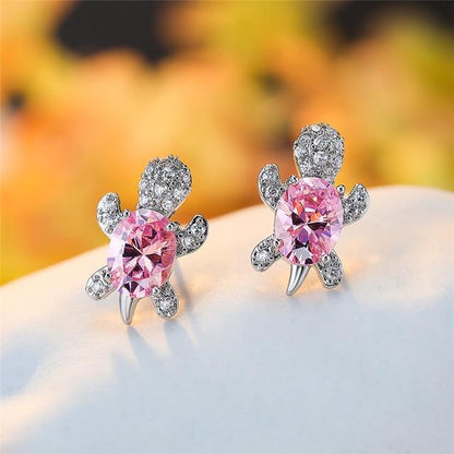 Sea Turtle Zirconium and Silver Earrings