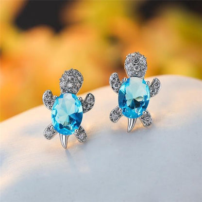 Sea Turtle Zirconium and Silver Earrings