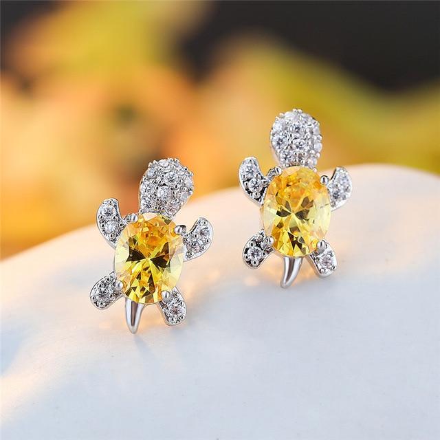Sea Turtle Zirconium and Silver Earrings