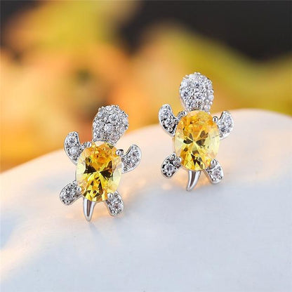 Sea Turtle Zirconium and Silver Earrings