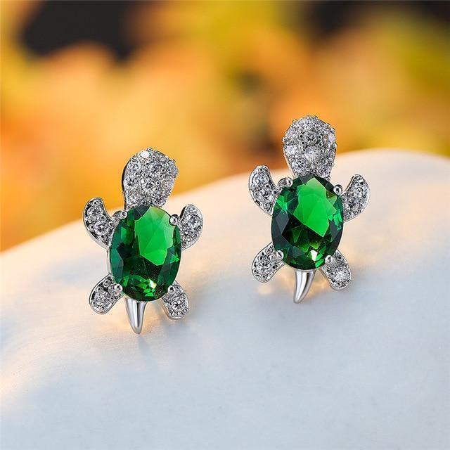 Sea Turtle Zirconium and Silver Earrings