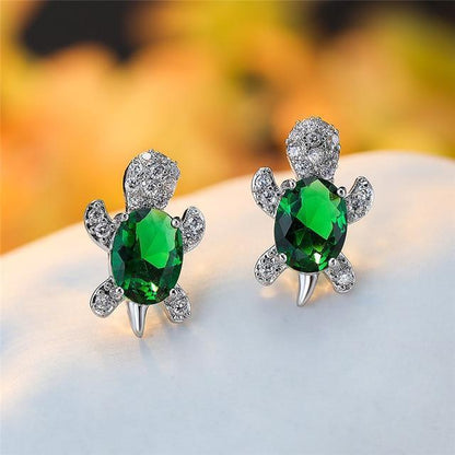 Sea Turtle Zirconium and Silver Earrings