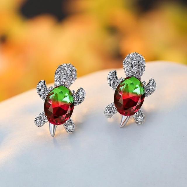 Sea Turtle Zirconium and Silver Earrings