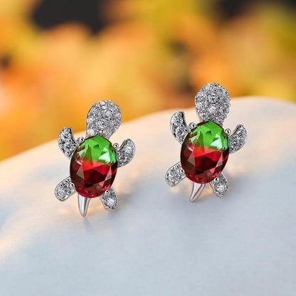 Sea Turtle Zirconium and Silver Earrings