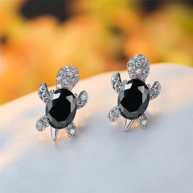 Sea Turtle Zirconium and Silver Earrings