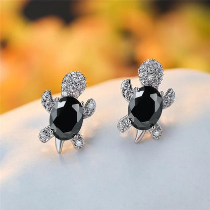 Sea Turtle Zirconium and Silver Earrings