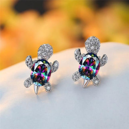 Sea Turtle Zirconium and Silver Earrings