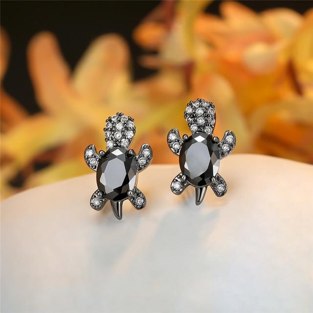 Sea Turtle Zirconium and Silver Earrings