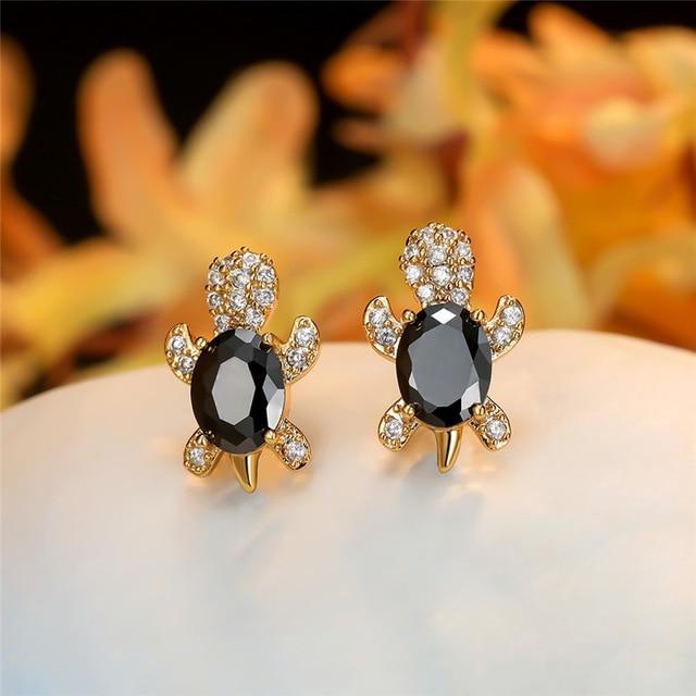 Sea Turtle Zirconium and Silver Earrings