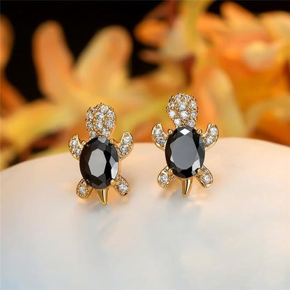 Sea Turtle Zirconium and Silver Earrings