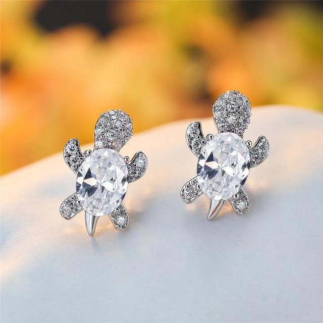Sea Turtle Zirconium and Silver Earrings