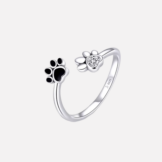 Sterling Silver 925 Paw Ring – Adjustable with Zirconia and Enamel