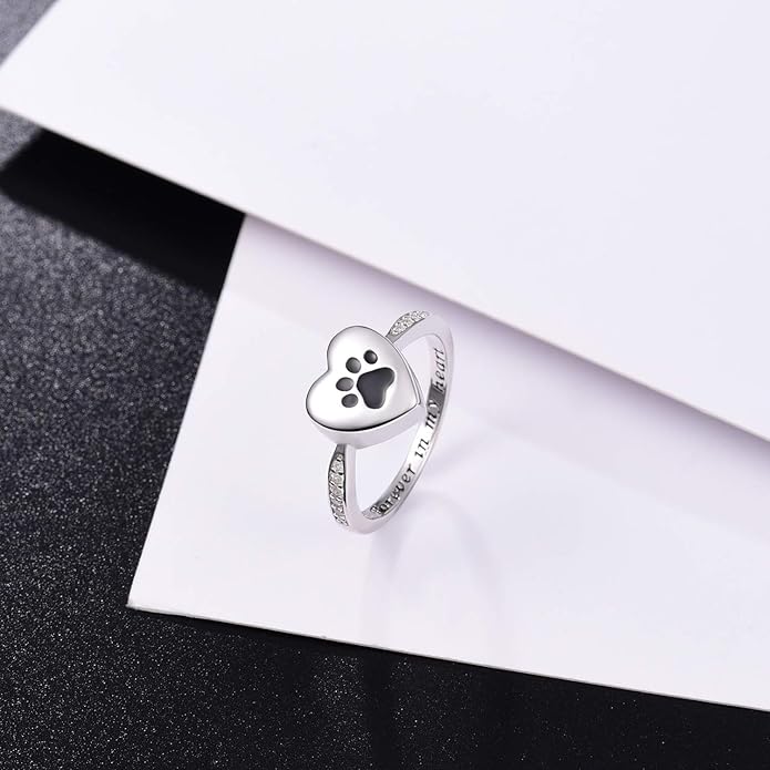 Pet Memorial Urn Ring – Heart Paw Print Keepsake Jewelry