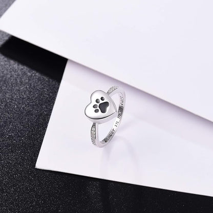 Pet Memorial Urn Ring – Heart Paw Print Keepsake Jewelry