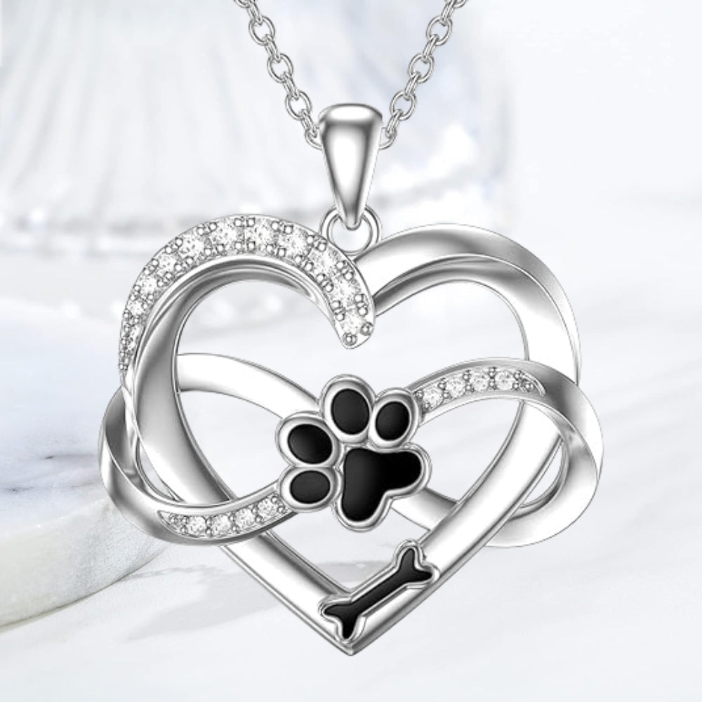 Infinity Heart and Paw 925 Sterling Silver Necklace with Zirconia
