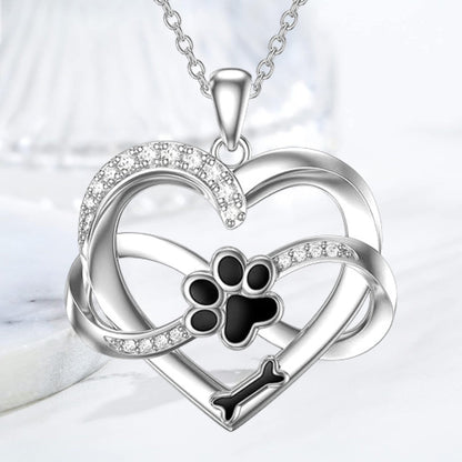 Infinity Heart and Paw 925 Sterling Silver Necklace with Zirconia
