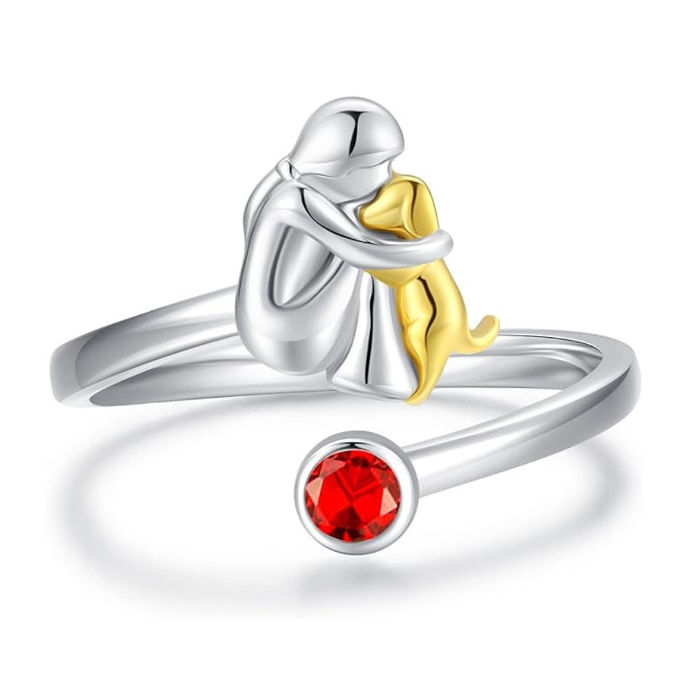 Dog and Girl Sterling Silver Ring – Adjustable and Symbolic